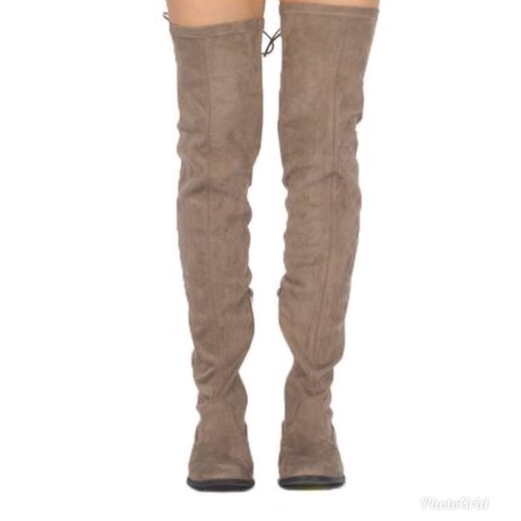 Taupe Suede Over the Knee Boots - Picture 4 of 6