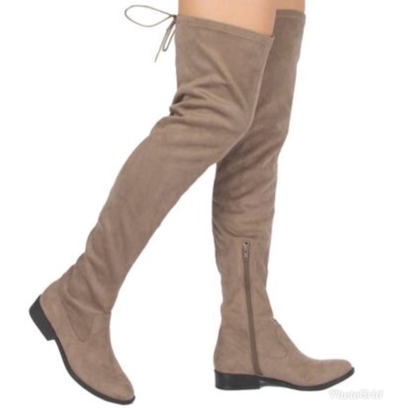Taupe Suede Over the Knee Boots - Picture 5 of 6