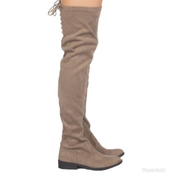 Taupe Suede Over the Knee Boots - Picture 6 of 6