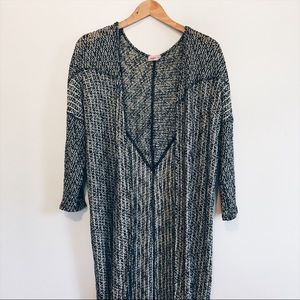 Black white speckled duster long cardigan kimono