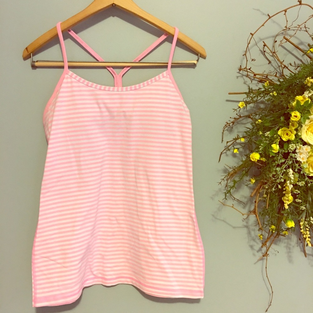 Lululemon Pink & White Striped Power Y Tank 10