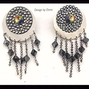 Party Earrings-Hematite-Iridescent-Swarovski