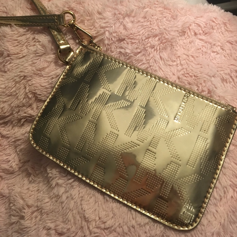 MIchael Kors Gold Mirror Leather Wristlet Wallet