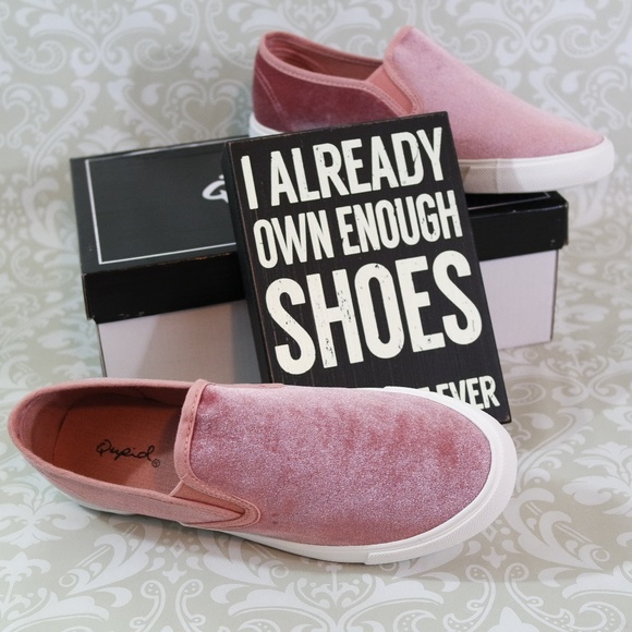 Qupid Blush Velvet Slip Ons - Picture 2 of 6