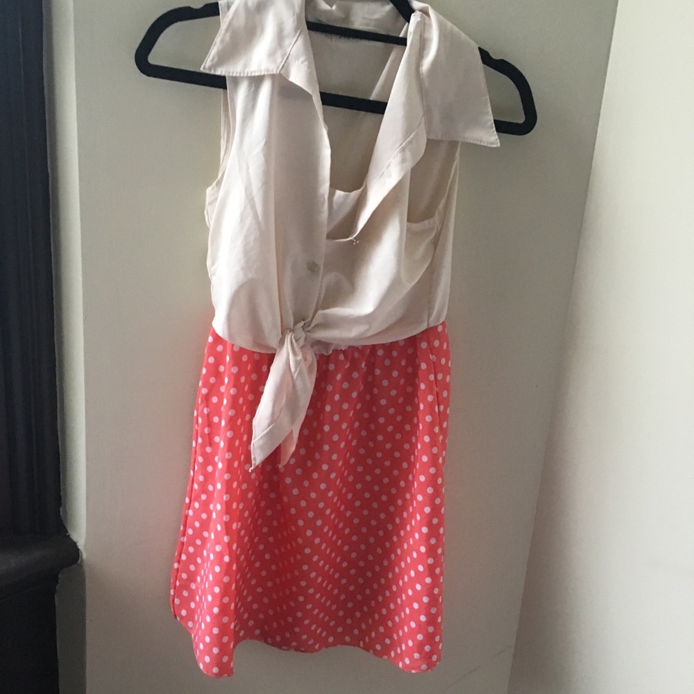 Sheer cream and pink polka dot dress