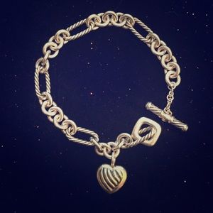 David Yurman Silver Heart Charm Bracelet