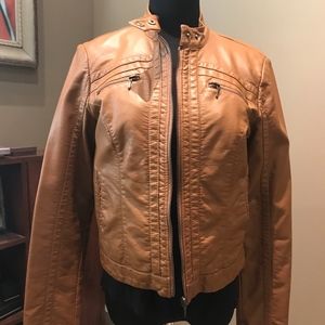 Looks and Feels Like Leather Jacket, Tan -brown