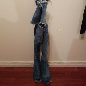 Distress light Denim Boots over the knee