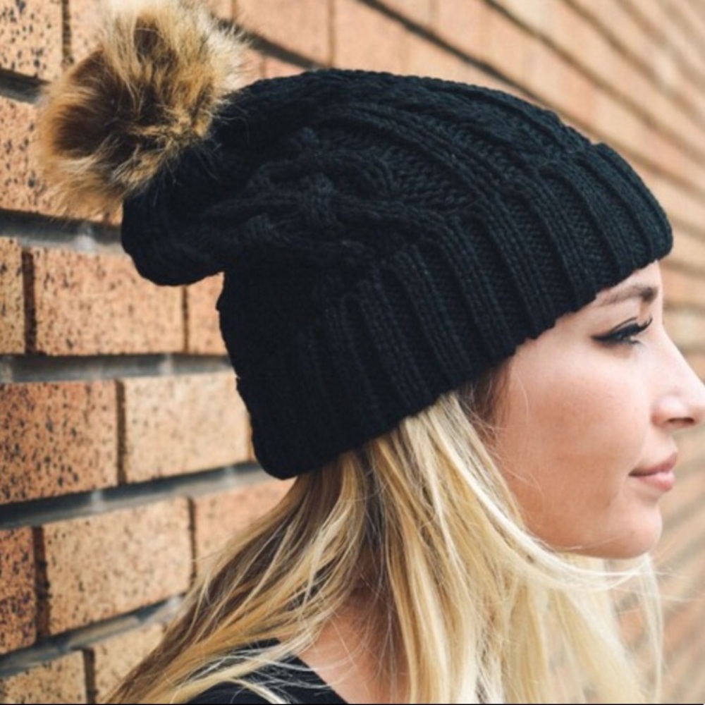 Black Pom beanie