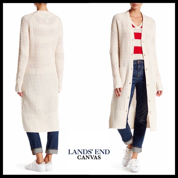 LANDS' END LONG CASHMERE BLEND CARDIGAN COAT - Picture 6 of 7