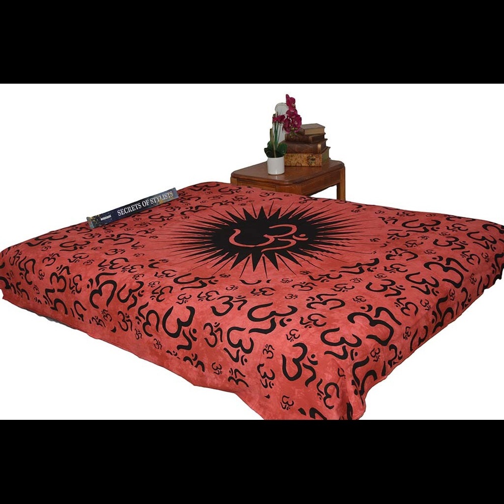 Queen Hippie Red Om Mandala Tapestry Bohemian