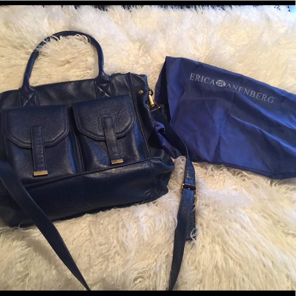 Leather messenger royal blue bag