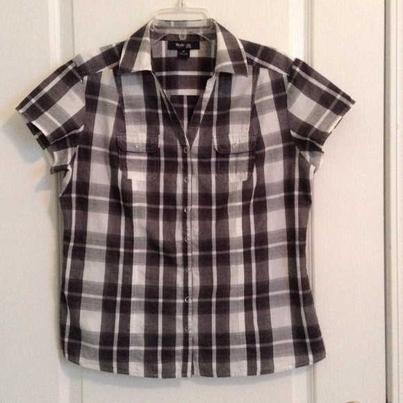 Style & Co. Tops - Style & Co. Petite 8P black & white plaid top
