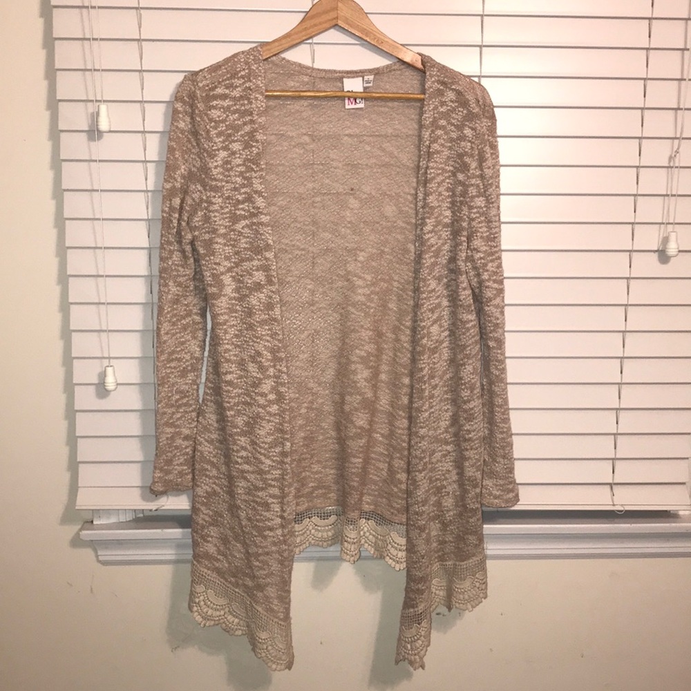 Open Knit Cardigan with Lace Bottom