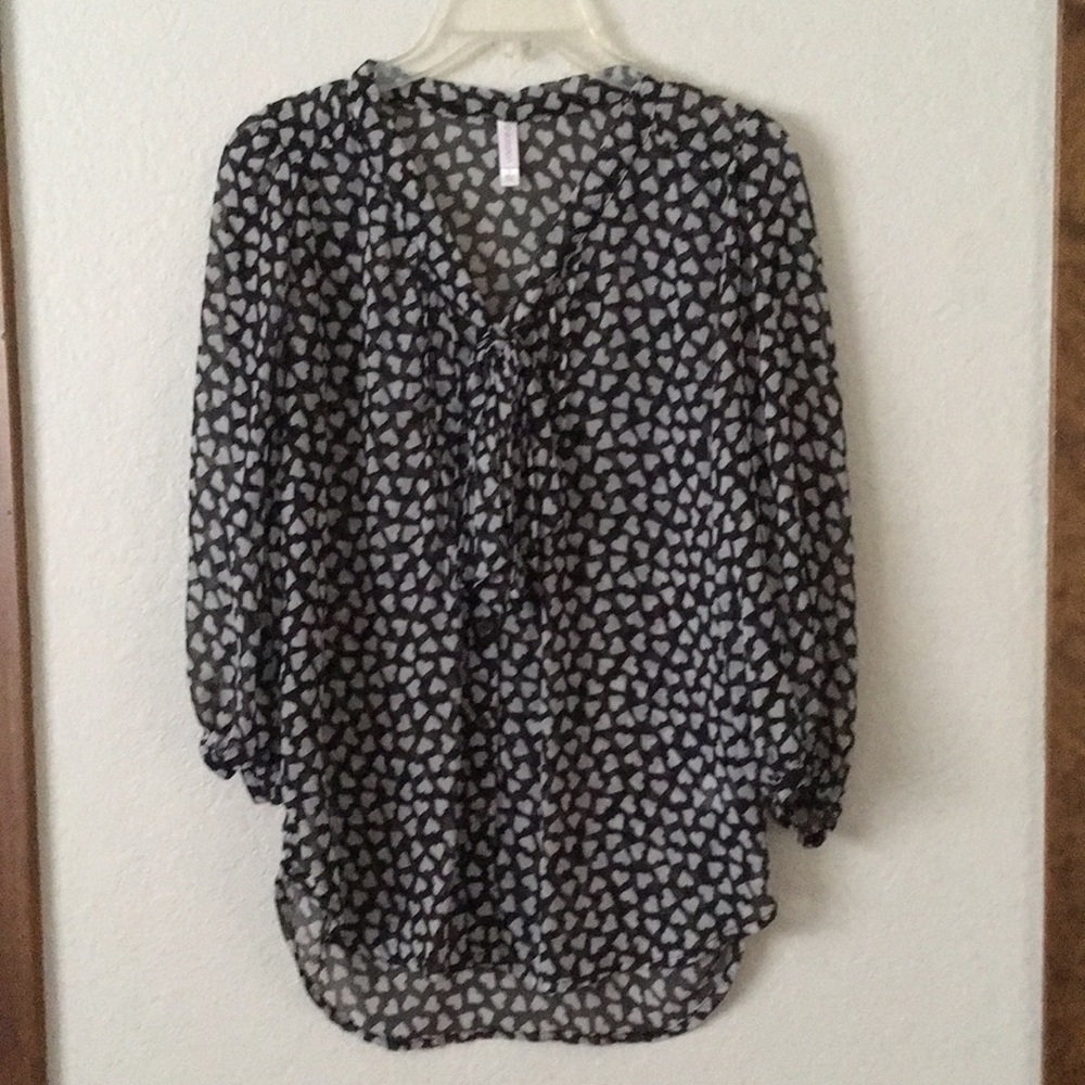 Heart print with bow button down shirt