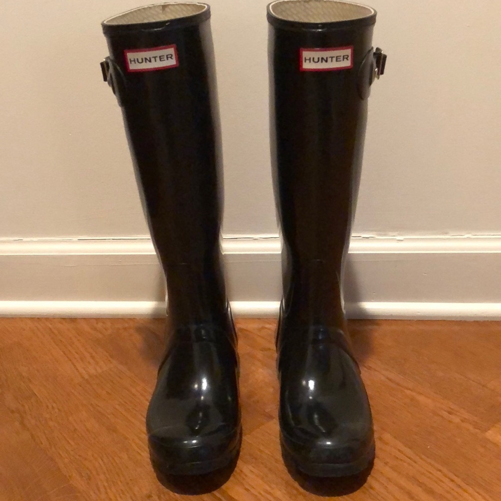 Hunter rain boots.