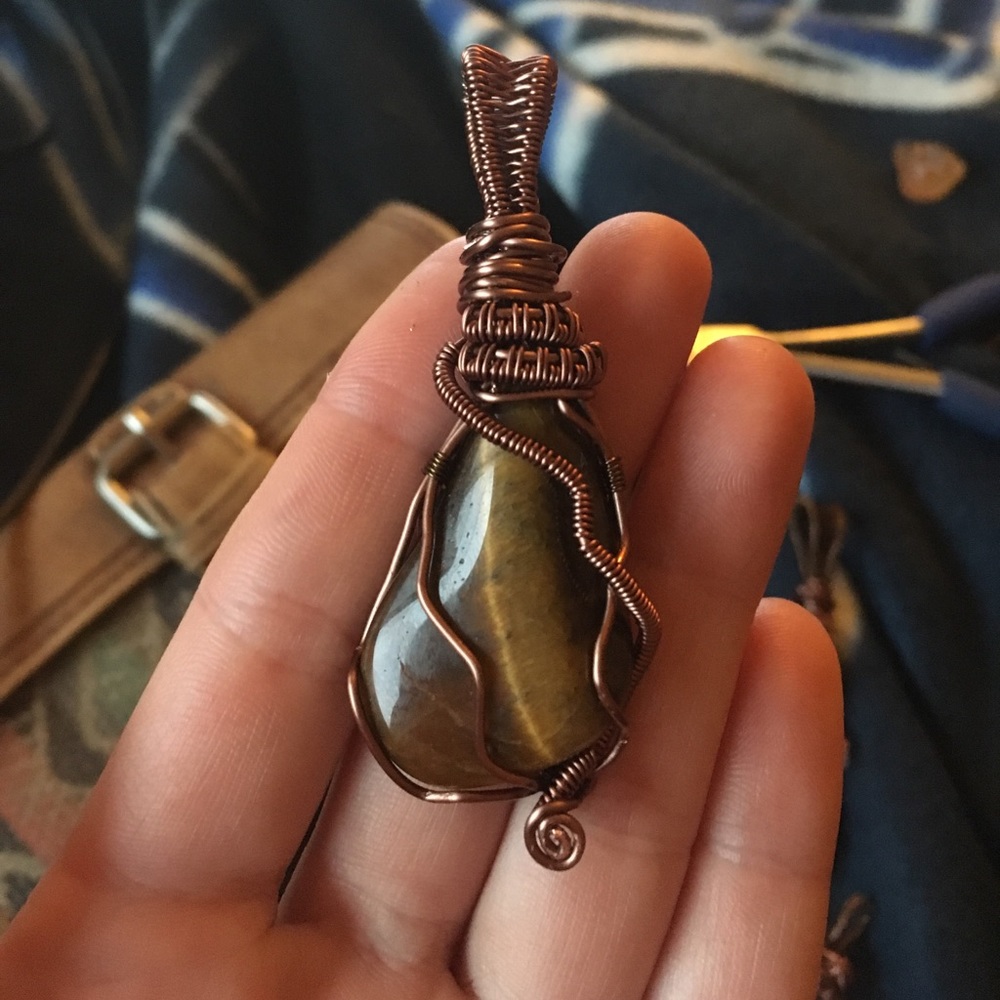 Copper tigers eye wire wrap