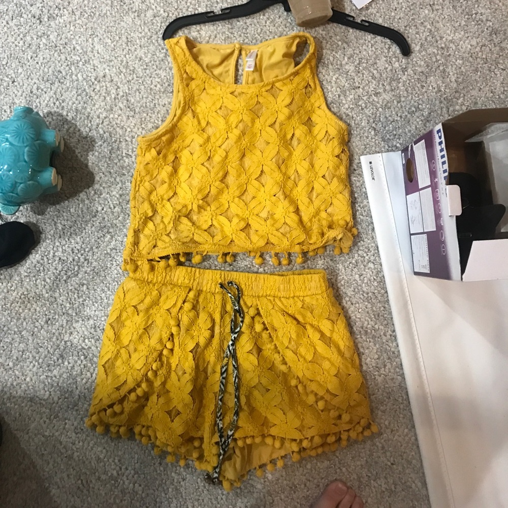 Yellow crop top and shorts set