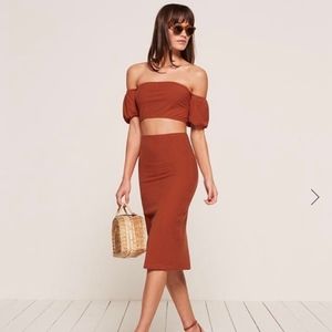 Reformation Kiwi Two Piece Set in Pumpkin