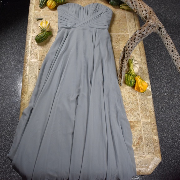Theia slate gray strapless gown - Picture 2 of 7