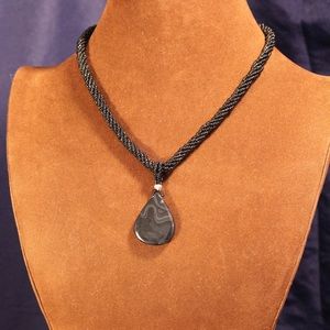 Vintage Beaded Black GuitarPick pendant necklace
