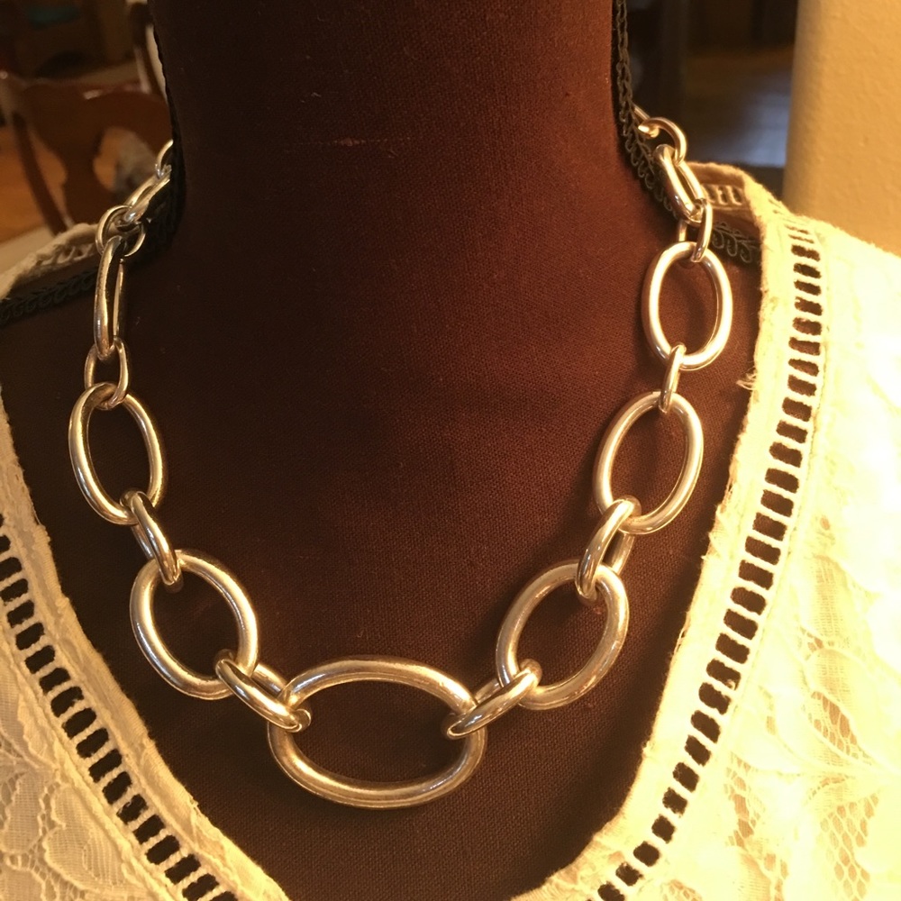 Beautiful bold Silvertone necklace