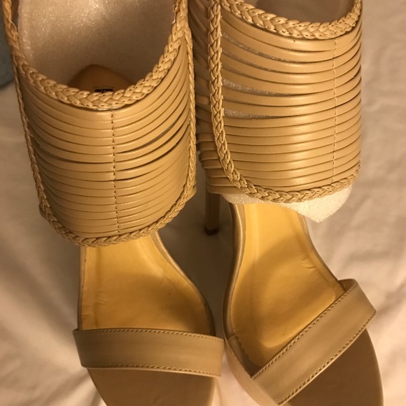 Platform sandal stiletto heels, tan nude braided - Picture 3 of 5