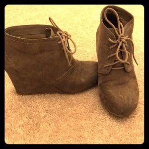 Brown wedge booties