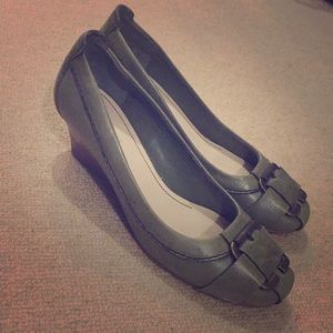 Olive green wedges with buckle.