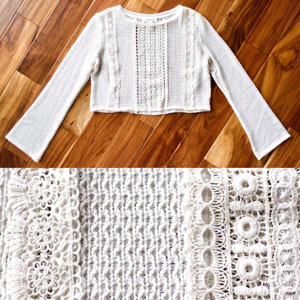 Lace Knit Bell-Sleeve Crop Top