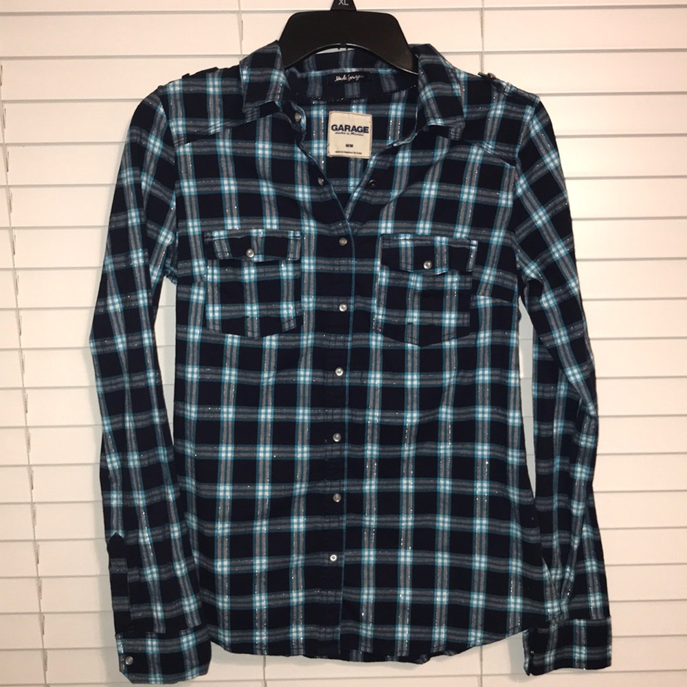 GARAGE Women’s Blue Flannel Button Down Shirt