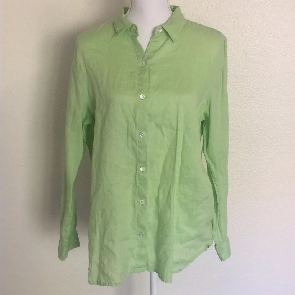 J Jill Lime Green Linen Button Down Blouse