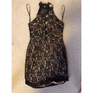 Nude and black lace party dress