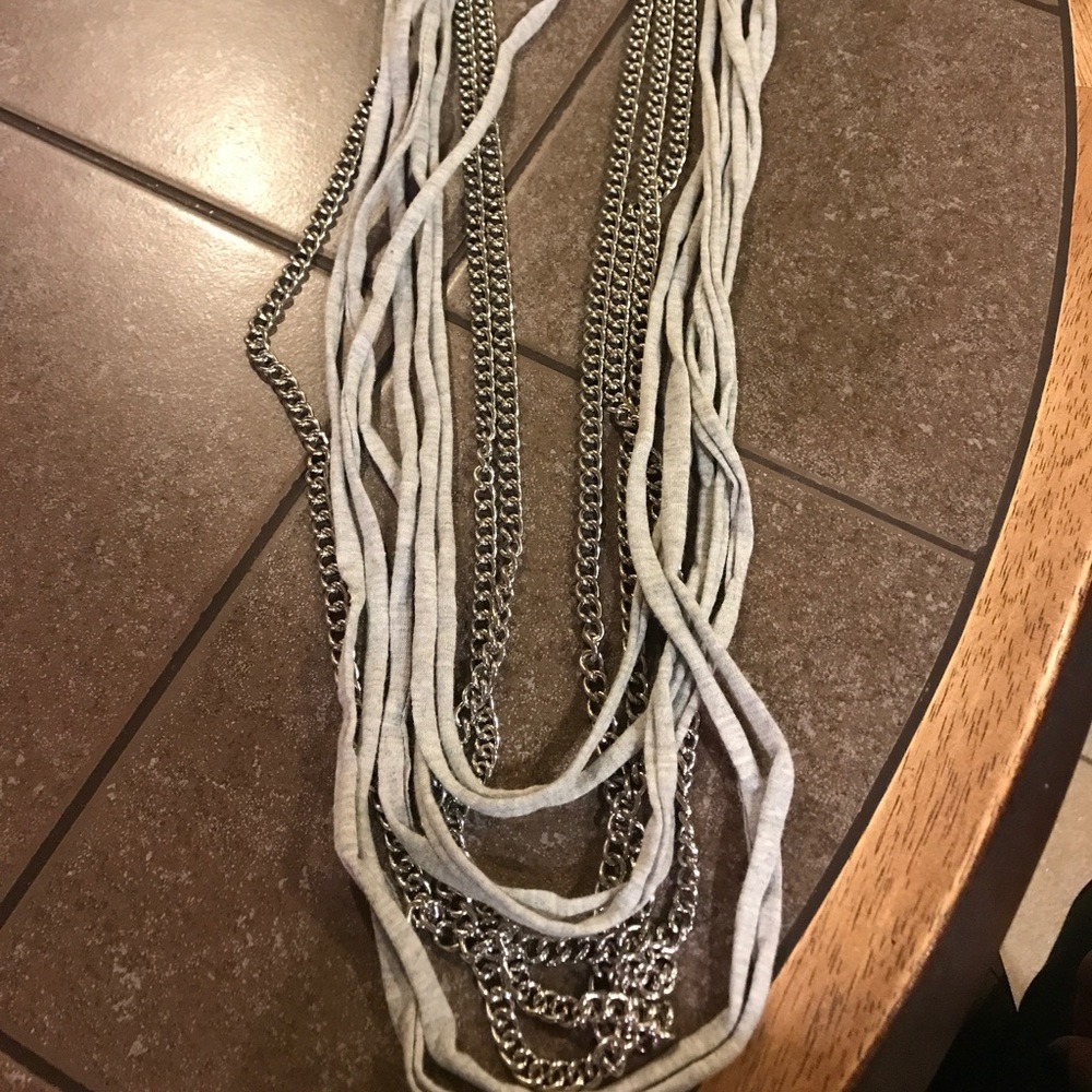 H&M silver & grey material statement necklace