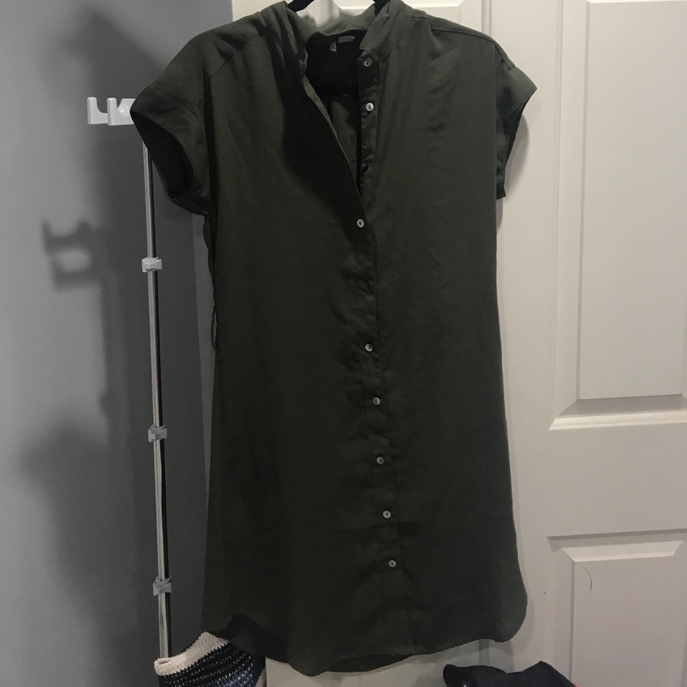 Long button up army green dress