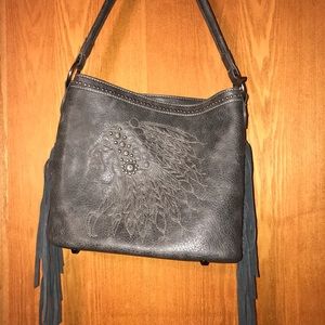 Leather Indian head fringe purse
