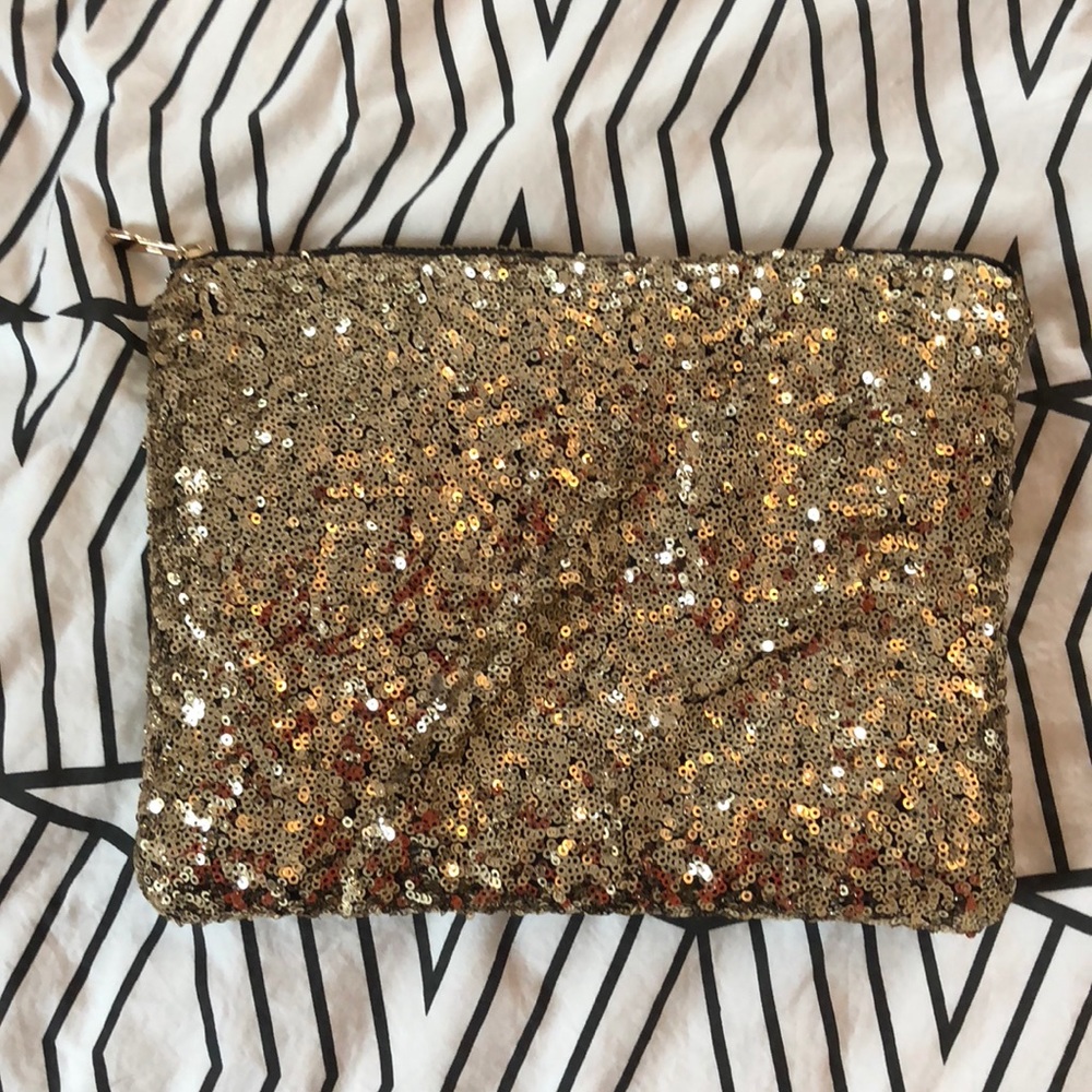 Gold sequin clutch