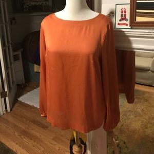 Escada 100% silk blouse, back half zip, size 44
