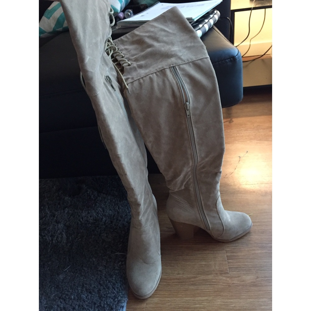 Knee high tan boots!