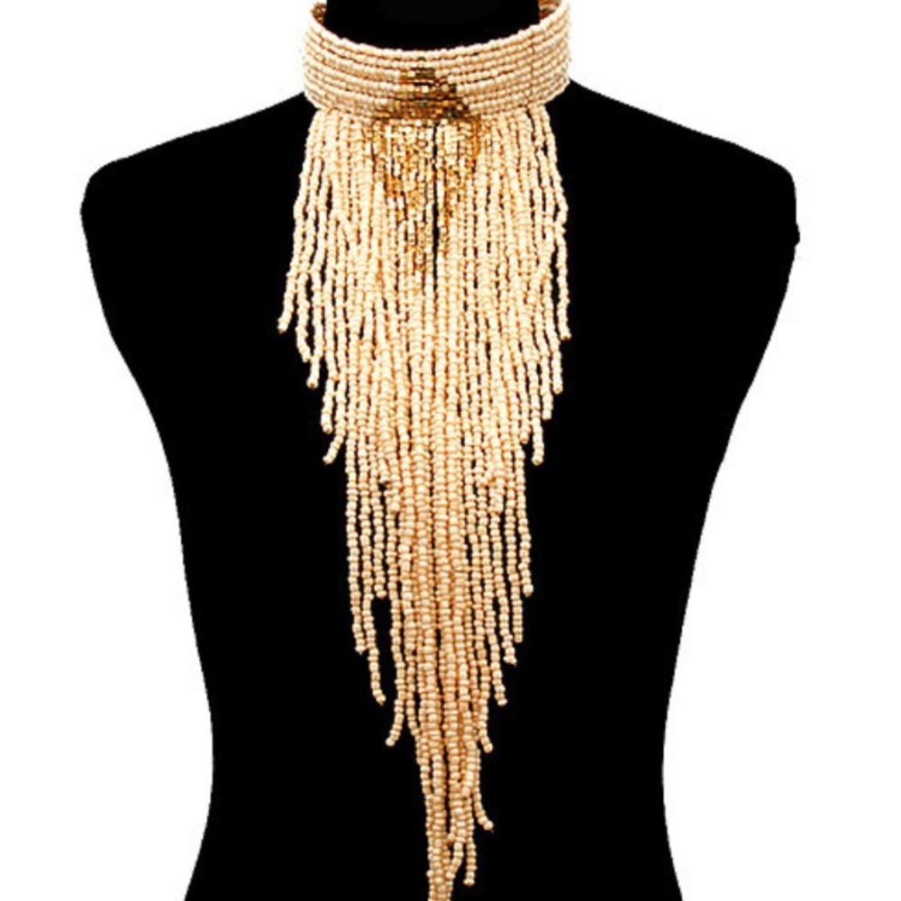 Long beaded statement choker