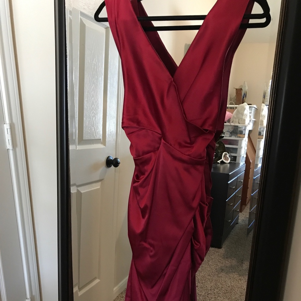 Red Satin Christmas Party Wedding Guest Dress