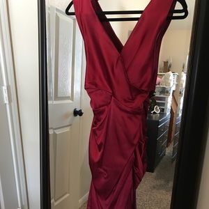 Red Satin Christmas Party Wedding Guest Dress