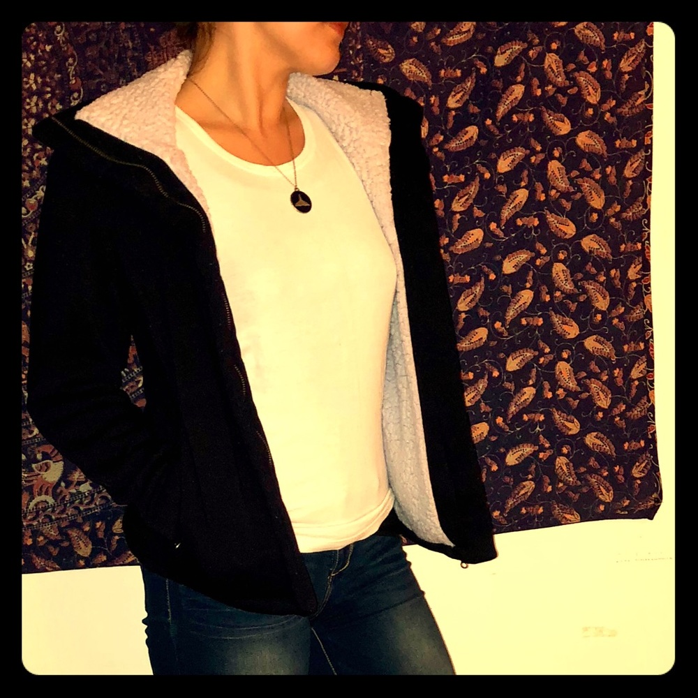 Me Jane Navy Blue Faux Fur Lined Zip Up