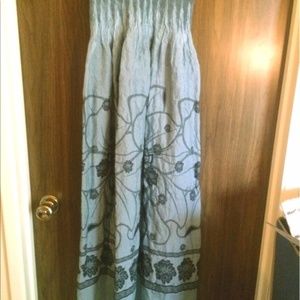 Blue shimmery strapless midi dress