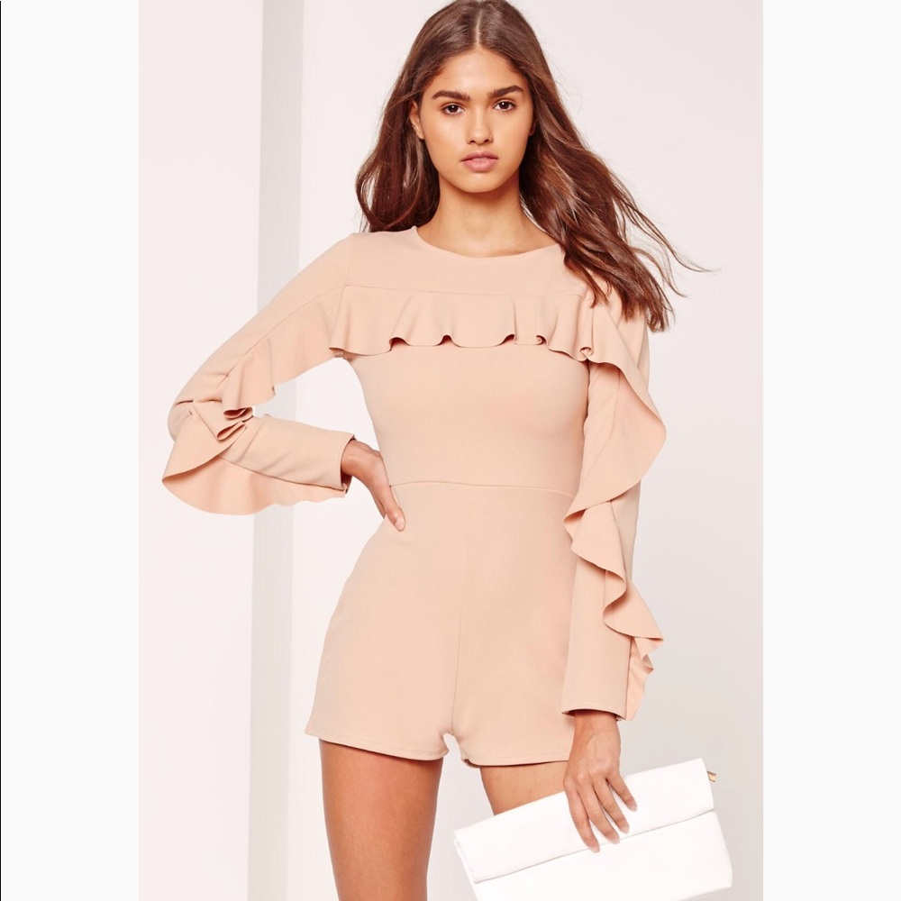 Peach short ruffled romper