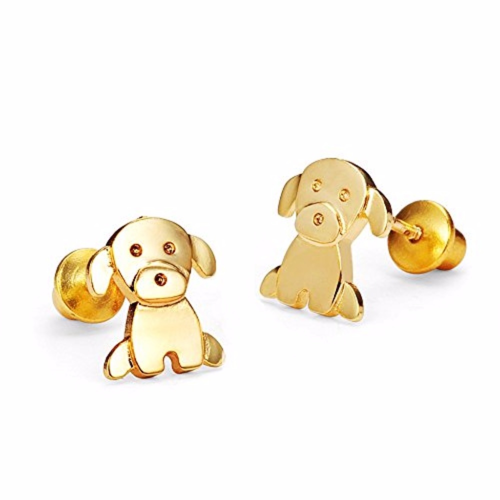 14k Yellow Gold Plated Baby Puppy Girls Earrings