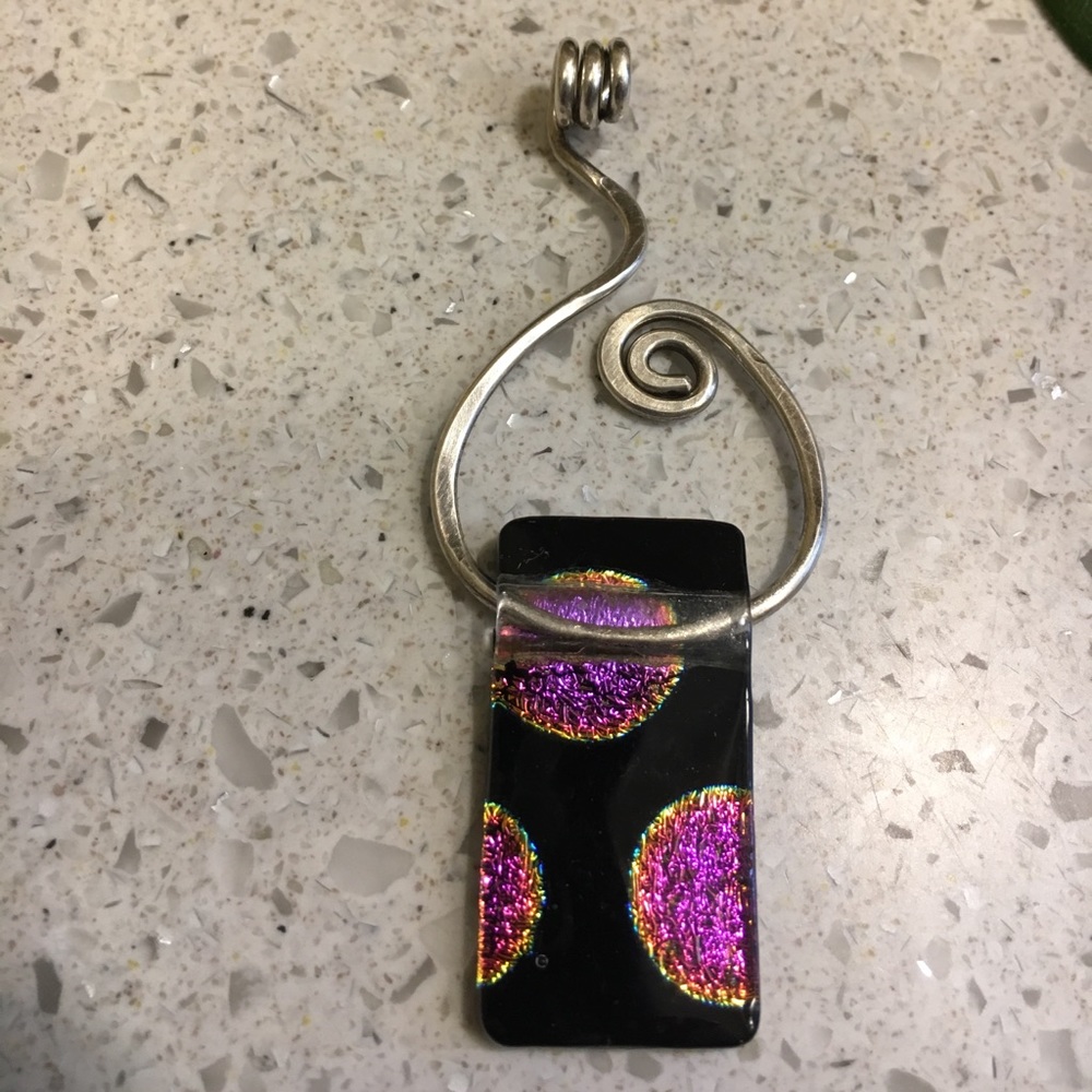 💕 Fused Black and Pink Glass Necklace Pendant💕