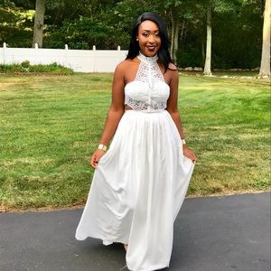 White crochet cut out maxi dress