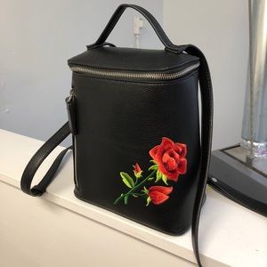 Faux leather rose embroidered backpack 🌹