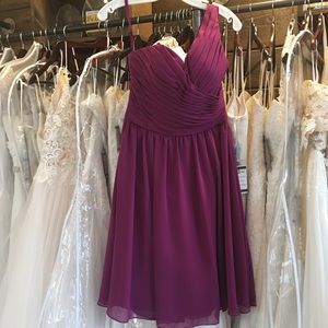 Dark purple Mori Lee bridesmaids dress